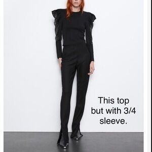 Zara Big Shoulder‎ Sparkle Rhinestone 3/4 Sleeve Knit Top Sz S